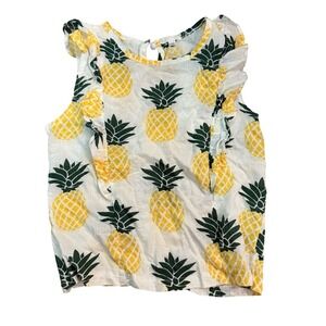 Pineapple Print Sleeveless Ruffle Top White Yellow Kids Size 130